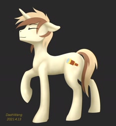 Size: 1544x1668 | Tagged: safe, artist:dash wang, oc, oc:cream brun, pony, unicorn, dark background, male, simple background, smiling, solo, stallion
