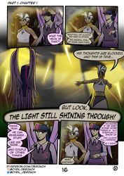 Size: 1500x2122 | Tagged: safe, artist:deroach, twilight sparkle, zecora, alicorn, human, comic:tales from equestria part 1, equestria project humanized, g4, alternative cutie mark placement, comic, fanfic, humanized, lightning, magic, piercing, potion, shoulder cutie mark, tinyface, twilight sparkle (alicorn), winged humanization, wings, zecora's hut