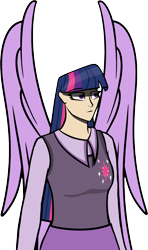 Size: 1851x3126 | Tagged: safe, artist:deroach, twilight sparkle, alicorn, human, equestria project humanized, g4, clothes, cutie mark, cutie mark on clothes, fanfic, fanfic art, humanized, simple background, solo, transparent background, twilight sparkle (alicorn), winged humanization, wings