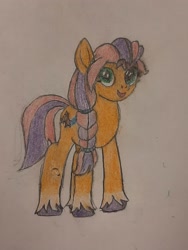 Size: 3024x4032 | Tagged: safe, artist:kittyartist, sunny starscout, earth pony, pony, g5, cute, cutie mark, female, looking at you, mare, open mouth, reference used, smiling, solo, traditional art