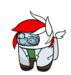 Size: 1000x1052 | Tagged: safe, artist:lil miss jay, oc, oc only, oc:red cross, pegasus, pony, among us, blob ponies, clothes, glasses, lab coat, pegasus oc, simple background, spacesuit