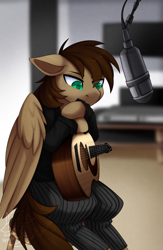 Size: 755x1157 | Tagged: safe, artist:scarlet-spectrum, oc, oc only, oc:paper trail, pegasus, pony, guitar, microphone, musical instrument, solo