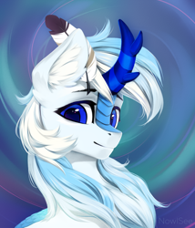 Size: 2144x2500 | Tagged: safe, artist:inowiseei, oc, oc only, oc:code quill, kirin, bust, commission, cute, ear fluff, high res, horn, kirin oc, looking at you, male, multicolored hair, portrait, quill, quill pen, simple background, solo, stallion