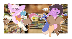 Size: 2393x1304 | Tagged: safe, artist:conmanwolf, oc, oc only, oc:scraps, oc:stitches, draconequus, bread, food, siblings