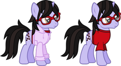 Size: 2225x1209 | Tagged: safe, artist:lightningbolt, derpibooru exclusive, pony, unicorn, g4, .svg available, brendon urie, clothes, frown, glasses, hoodie, horn, male, panic! at the disco, ponified, shirt, show accurate, simple background, solo, stallion, standing, svg, t-shirt, transparent background, vector