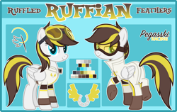 Size: 1024x647 | Tagged: safe, artist:pegasski, oc, oc only, oc:ruffian, pegasus, pony, g4, base used, female, goggles, mare, reference sheet, solo