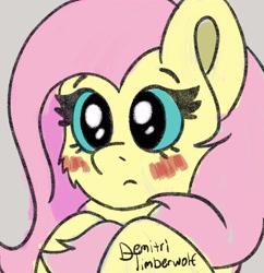 Size: 2900x3000 | Tagged: safe, artist:demitri, fluttershy, pegasus, pony, g4, adorable face, big eyes, blushing, bust, cute, daaaaaaaaaaaw, female, high res, mare, playing with hair, shyabetes, signature, wingding eyes