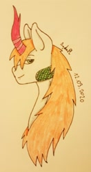 Size: 1517x2877 | Tagged: safe, artist:agdapl, oc, oc only, kirin, bust, horn, kirin oc, signature, smiling, traditional art