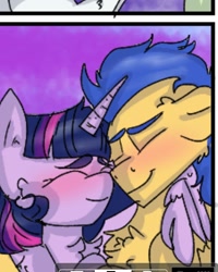 Size: 1078x1350 | Tagged: safe, alternate version, artist:cocolove2176, flash sentry, twilight sparkle, alicorn, pegasus, pony, g4, bust, chest fluff, eyes closed, female, horn, hug, looking at each other, male, mare, ship:flashlight, shipping, smiling, straight, twilight sparkle (alicorn), winghug, wings