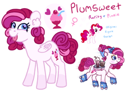 Size: 900x649 | Tagged: safe, artist:computerstickman, plumsweet, pegasus, pony, g4, female, magical lesbian spawn, mare, offspring, parent:pinkie pie, parent:rarity, parents:raripie, pegasus plumsweet, roller skates, simple background, solo, tongue out, transparent background