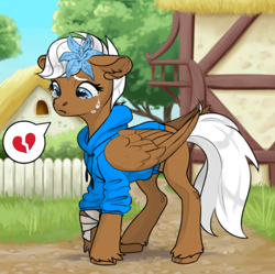 Size: 572x569 | Tagged: safe, oc, oc only, oc:elysium song, pegasus, pony, clothes, crying, female, flower, flower in hair, hoodie, mare, pony avatar (generator), solo