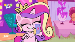 Size: 1024x576 | Tagged: safe, screencap, princess cadance, alicorn, pony, g4.5, my little pony: pony life, what goes updo, spoiler:pony life s02e17, cellphone, phone, smartphone, solo