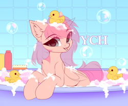 Size: 4212x3504 | Tagged: safe, artist:airiniblock, alicorn, earth pony, pony, unicorn, rcf community, bath, bathtub, bubble, commission, rubber duck, solo, suds, ych sketch, your character here