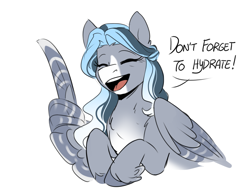 Size: 1250x950 | Tagged: safe, artist:cosmalumi, oc, oc only, oc:glacial steel, pegasus, pony, cute, dialogue, eyes closed, female, happy, mare, mom, open mouth, pegasus oc, simple background, solo, talking, white background, wing hands, wings