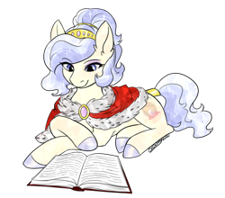 Size: 1134x1000 | Tagged: safe, artist:cosmalumi, oc, oc only, oc:opalescent pearl, crystal pony, pony, book, female, lying down, mare, prone, simple background, solo, transparent background