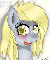 Size: 2000x2400 | Tagged: safe, artist:ponyjhooves, derpy hooves, pegasus, pony, g4, blushing, bust, colored pupils, cute, derpabetes, female, high res, mare, smiling, solo