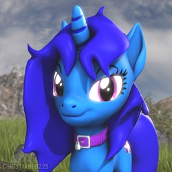 Size: 1000x1000 | Tagged: safe, artist:christian69229, oc, oc only, oc:delly, pony, unicorn, 3d, bust, collar, female, looking at you, mare, portrait, solo, source filmmaker