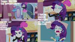 Size: 1280x720 | Tagged: safe, edit, edited screencap, editor:quoterific, screencap, prim hemline, rarity, display of affection, equestria girls, g4, my little pony equestria girls: better together, bracelet, clothes, cutie mark, cutie mark on clothes, eyes closed, female, geode of shielding, jewelry, magical geodes, marshmelodrama, rarity being rarity, rarity peplum dress