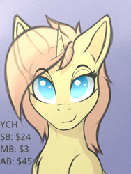 Size: 900x1200 | Tagged: safe, artist:xeniusfms, pony, bust, commission, portrait, solo, ych example, your character here