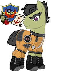 Size: 4245x5000 | Tagged: safe, artist:devorierdeos, oc, oc only, earth pony, pony, fallout equestria, clothes, emblem, fallout, fallout 4, knight, solo, steel ranger, uniform