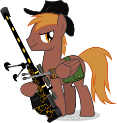 Size: 4348x4576 | Tagged: safe, artist:vector-brony, oc, oc only, oc:calamity, pegasus, pony, fallout equestria, g4, anti-machine rifle, anti-materiel rifle, cowboy hat, gun, hat, inkscape, male, rifle, simple background, sniper rifle, solo, spitfire's thunder, stetson, transparent background, vector, weapon