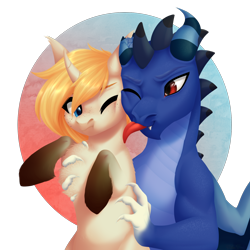 Size: 1500x1500 | Tagged: safe, artist:nika-rain, oc, oc only, oc:dianthus, oc:tacitus, dragon, pony, unicorn, bust, cute, portrait, simple background