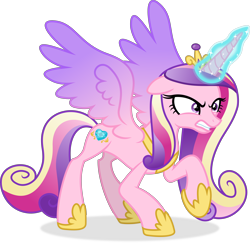 Size: 5816x5648 | Tagged: safe, artist:kojibiose, princess cadance, alicorn, pony, g4, the beginning of the end, absurd resolution, angry, concave belly, horses doing horse things, magic, mama bear, simple background, slender, solo, thin, transparent background, vector