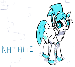 Size: 874x778 | Tagged: safe, artist:saltycube, derpibooru exclusive, natalie, mecha pony, pony, robot, robot pony, g4.5, abstract background, female, mare, my life as a teenage robot, smiling, solo
