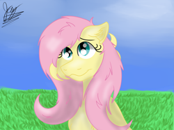 Size: 2743x2057 | Tagged: safe, artist:jay_wackal, fluttershy, pegasus, pony, g4, clip studio paint, cute, high res, outdoors, painting, solo