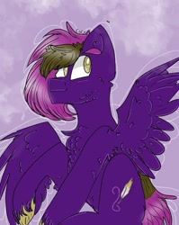 Size: 539x676 | Tagged: safe, artist:cocolove2176, oc, oc only, pegasus, pony, abstract background, chest fluff, male, pegasus oc, raised hoof, smiling, solo, stallion, unshorn fetlocks, wings