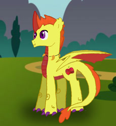 Size: 982x1070 | Tagged: safe, artist:jennyfer1500, oc, oc only, dracony, hybrid, day, interspecies offspring, looking up, offspring, parent:apple bloom, parent:spike, parents:spikebloom, solo