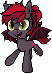 Size: 680x972 | Tagged: safe, artist:catachromatic, derpibooru exclusive, oc, oc only, oc:ruby seed, bat pony, pony, bat pony oc, bat wings, chibi, female, looking at you, mare, simple background, solo, transparent background, wings