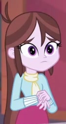 Size: 312x580 | Tagged: safe, screencap, velvet sky, equestria girls, equestria girls specials, g4, my little pony equestria girls: mirror magic, background human, clothes, cowlick, cropped, cute, pointy nose, sad, scarf, sweater