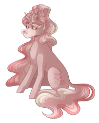 Size: 3000x3700 | Tagged: safe, artist:monnarcha, oc, oc only, oc:cherry bloom, butterfly, pony, unicorn, high res, sitting, solo
