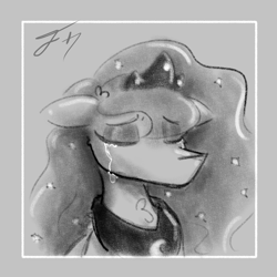 Size: 1024x1024 | Tagged: safe, artist:foxcorn17, princess luna, alicorn, pony, g4, bust, crying, eyes closed, female, floppy ears, grayscale, mare, monochrome, solo