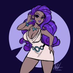Size: 720x720 | Tagged: safe, artist:andrewdickman, part of a set, rarity, human, g4, bracelet, breasts, busty rarity, cleavage, clothes, dark skin, dress, ear piercing, earring, female, humanized, jewelry, necklace, piercing, solo, video at source