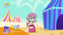 Size: 1024x576 | Tagged: safe, screencap, fluttershy, fly, insect, pegasus, pony, g4.5, lolly-pop, my little pony: pony life, spoiler:pony life s02e19, female, mare, solo, trash can