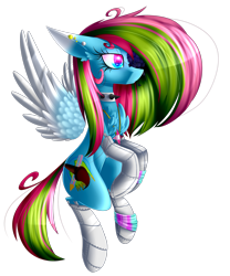 Size: 2233x2685 | Tagged: safe, artist:mediasmile666, oc, oc only, oc:media smile, pegasus, pony, choker, colored wings, ear piercing, female, flying, gradient wings, high res, jewelry, mare, pendant, piercing, simple background, solo, spiked choker, spread wings, transparent background, wings