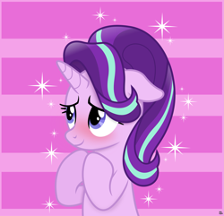 Size: 3779x3636 | Tagged: safe, artist:anime-equestria, starlight glimmer, pony, unicorn, g4, blushing, cute, female, floppy ears, glimmerbetes, happy, high res, horn, mare, smiling, solo, sparkles