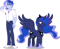 Size: 4000x3262 | Tagged: safe, artist:orin331, princess luna, vice principal luna, alicorn, pony, equestria girls, g4, angry, duality, ethereal mane, hand on head, high res, horn, jewelry, male, prince artemis, regalia, rule 63, simple background, stallion, transparent background, vice principal artemis, wings
