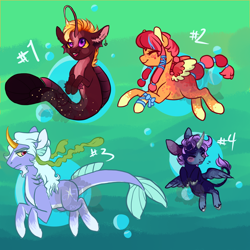 Size: 2000x2000 | Tagged: safe, artist:lavvythejackalope, oc, oc only, alicorn, pegasus, pony, sea pony, alicorn oc, angler seapony, bubble, digital art, dorsal fin, fins, fish tail, flowing tail, high res, horn, ocean, pegasus oc, smiling, swimming, tail, two toned wings, underwater, water, wings