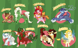 Size: 2000x1250 | Tagged: safe, artist:lavvythejackalope, oc, oc only, bat pony, deer, pony, reindeer, unicorn, abstract background, antlers, bat pony oc, clothes, horn, horns, looking back, rearing, scarf, unicorn oc, wings