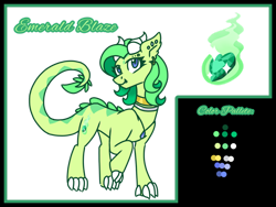 Size: 1280x960 | Tagged: safe, artist:eeveewhite97, oc, oc only, oc:emerald blaze, dracony, hybrid, color palette, female, interspecies offspring, jewelry, necklace, offspring, parent:rarity, parent:spike, parents:sparity, simple background, solo, transparent background