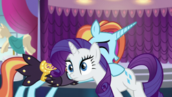 Size: 1920x1080 | Tagged: safe, screencap, rarity, sassy saddles, pony, unicorn, canterlot boutique, g4, female, hug, mare