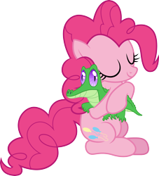 Size: 3000x3311 | Tagged: safe, artist:cloudy glow, gummy, pinkie pie, alligator, earth pony, pony, g4, just for sidekicks, .ai available, cute, diapinkes, eyes closed, female, high res, hug, male, mare, pet, simple background, smiling, transparent background, vector
