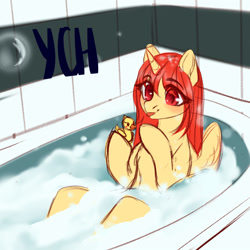 Size: 1500x1500 | Tagged: safe, artist:nika-rain, oc, oc only, pony, any gender, any race, any species, auction, bathroom, bubble, commission, cute, female, male, rubber duck, solo, ych sketch, your character here