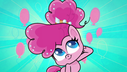 Size: 1920x1080 | Tagged: safe, screencap, pinkie pie, earth pony, pony, g4.5, my little pony: pony life, what goes updo, spoiler:pony life s02e17, alternate hairstyle, balloon, bun, female, mare, solo