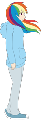 Size: 825x1952 | Tagged: safe, artist:kprovido, rainbow dash, human, g4, anime, clothes, flowing mane, human coloration, humanized, solo