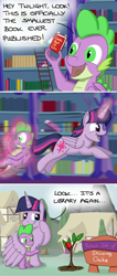 Size: 1080x2540 | Tagged: safe, artist:hoofclid, spike, twilight sparkle, alicorn, dragon, pony, g4, book, comic, crying, golden oaks library, heartwarming, hug, sapling, tears of joy, tree, twilight sparkle (alicorn), twilight's castle, winged spike, winghug, wings
