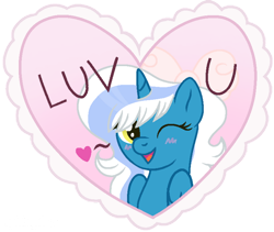Size: 800x676 | Tagged: safe, artist:starshineraspberry, oc, oc:fleurbelle, alicorn, pony, alicorn oc, blushing, bow, female, hair bow, heart, horn, looking at you, mare, one eye closed, simple background, transparent background, wings, wink, winking at you, yellow eyes